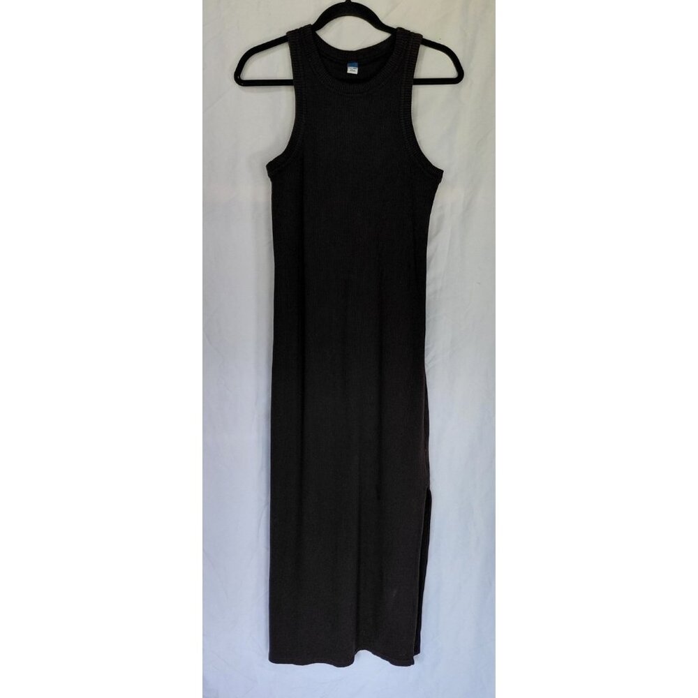 Old Navy Sleeveless Racerback Rib Knit Tank Dress‎ LG Black Built in Bra Fitted